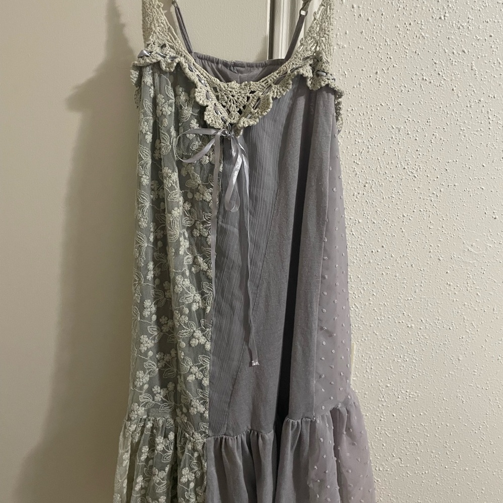 Lavender and Cream Patchwork Lace Dress